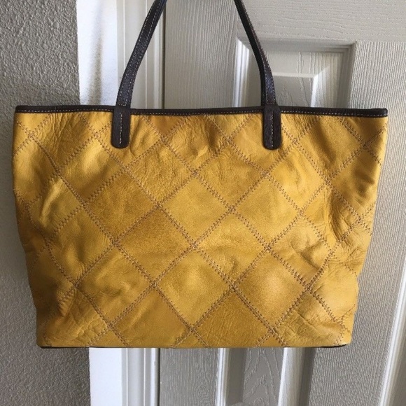 Vera Pelle Handbags - Vera Pelle Yellow Mustard Genuine Leather Shopping